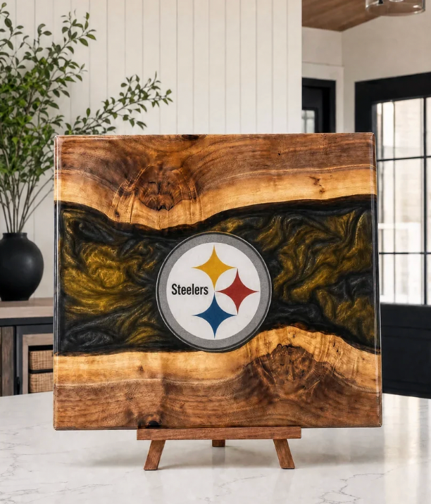 Football cutting board on display
